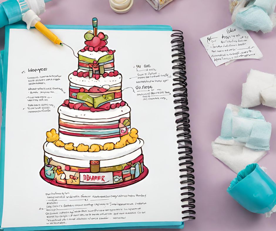 Libreta con diseño de tarta de pañales personalizada